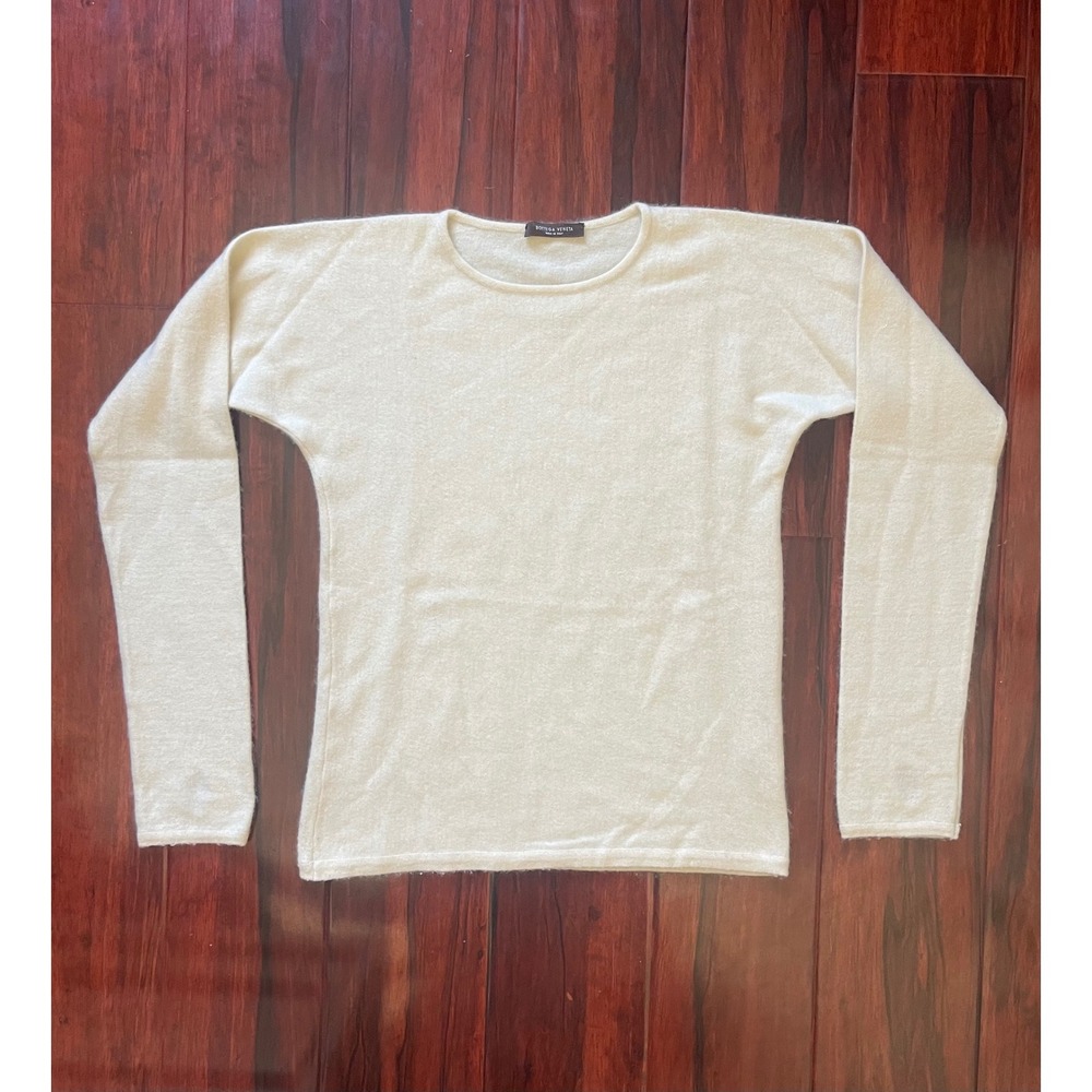 Bottega Veneta Cashmere Knit Thumb Hole Sweater Cream Italian Scoop Neck Medium
